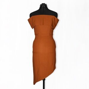 Free People Burnt Orange Low-shoulder Asymmetric Midi Dress